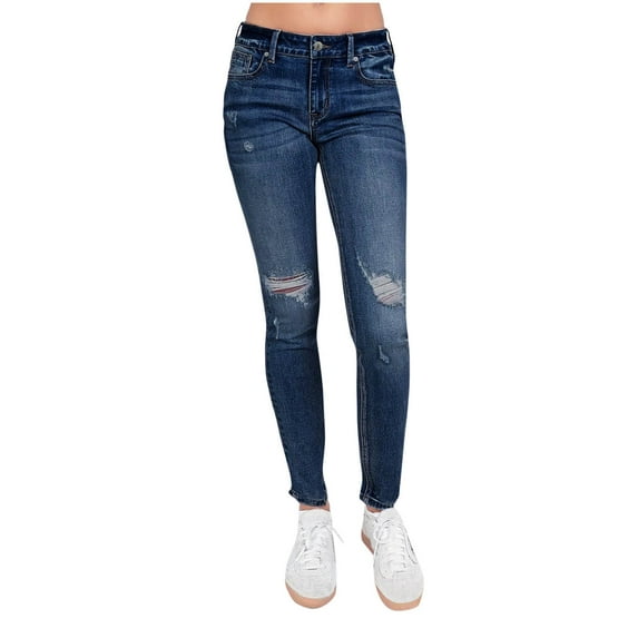 UTSJKR Women's Ripped Skinny Jeans High Waisted Stretch Denim Destroyed Distressed Jeans Comfortable Slim Fit Trousers Blue M