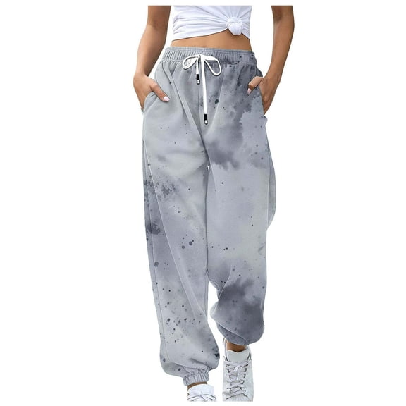 UTSJKR Women's Tie Dye Sweatpants Loose Fit Jogger Pants Comfy Elastic Waist Trousers Drawstring Sport Pants High Waist Streetwear Dark Gray S
