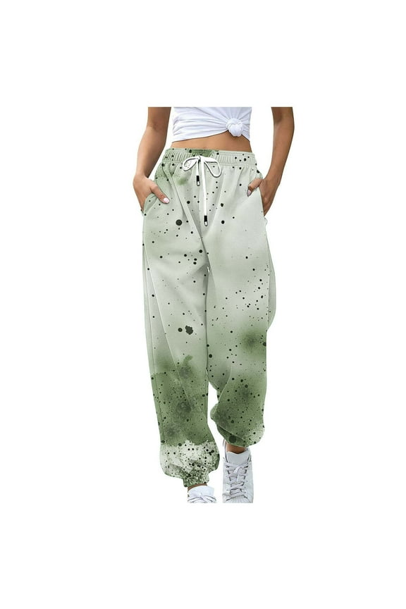 Women's Tie Dye Sweatpants Loose Fit Jogger Pants Comfy Elastic Waist Trousers Drawstring Sport Pants High Waist Streetwear Green M