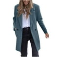 thumbnail image 1 of UTSJKR Women's Winter Coat Double Breasted Long Sleeve Warm Outwear Solid Color Trench Coat Jacket Overcoat Blue M, 1 of 9