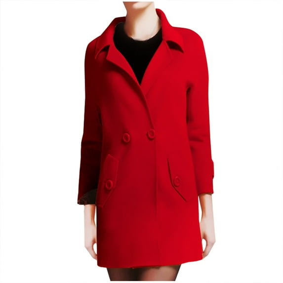 UTSJKR Women's Winter Wool Blend Trench Coat Casual Lapel Woolen Coats Trendy Mid-Length Single Breasted Jackets Business Dressy Work Peacoats Red M