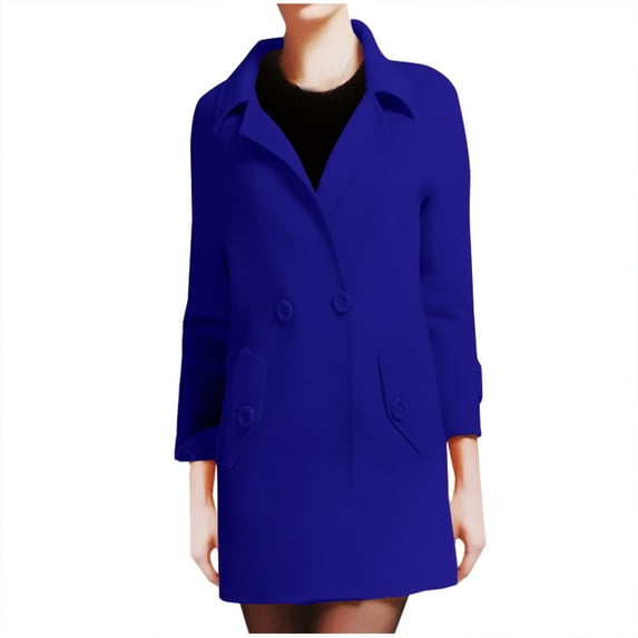 UTSJKR Women's Winter Wool Blend Trench Coat Casual Lapel Woolen Coats Trendy Mid-Length Single Breasted Jackets Business Dressy Work Peacoats Blue M