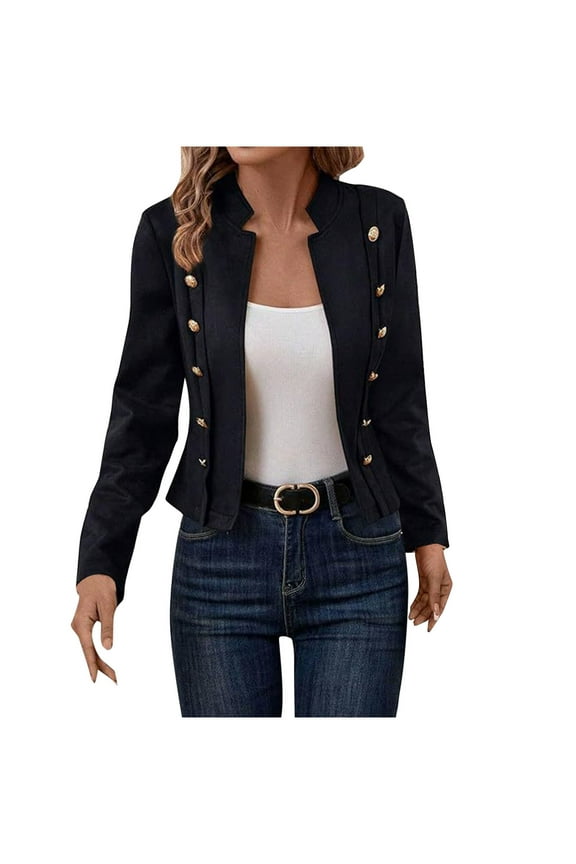Womens Cropped Blazer Jacket 2024 Fall Fashion Casual Lightweight Fitted Office Outwear Suit Black L