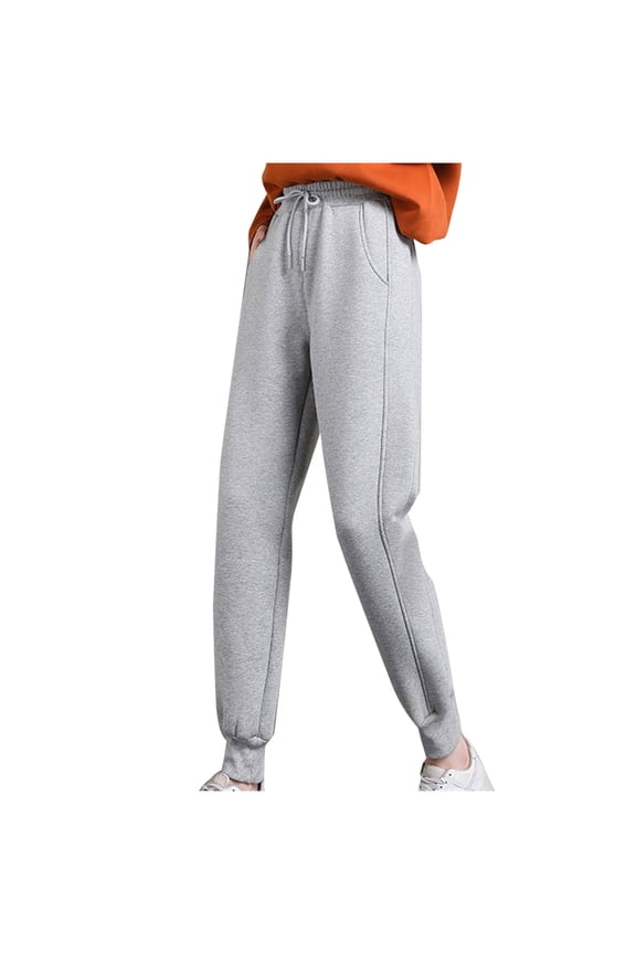 Womens High Waisted Pull on Baggy Fleece Lined Sweatpants Fall Winter Athletic Jogger Lounge Trousers Cinch Bottom Gray XXXL