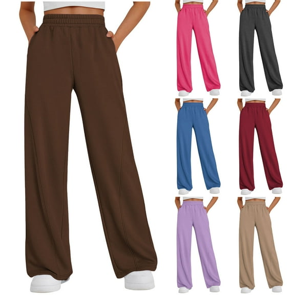 UTSJKR Womens Wide Leg Sweatpants High Waisted Baggy Lounge Pants Drawstring Athletic Flared Joggers with Pockets Brown XXL