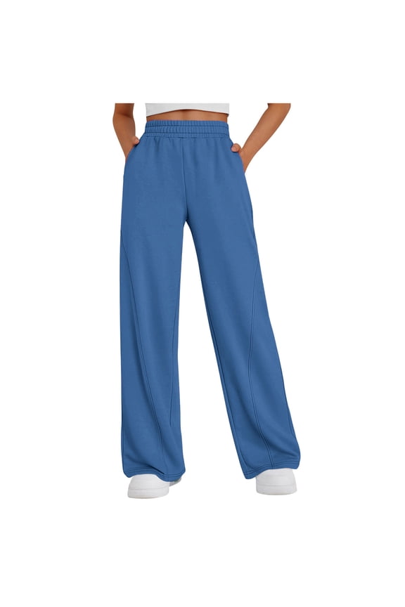 Womens Wide Leg Sweatpants High Waisted Baggy Lounge Pants Drawstring Athletic Flared Joggers with Pockets Navy L