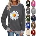 thumbnail image 1 of UTSJKR Color Block Sweatshirts for Women Daisy Printed Loose Crewneck Pullovers Long Sleeve Cute Graphic Tees Casual Tunic Blouse Red L, 1 of 7
