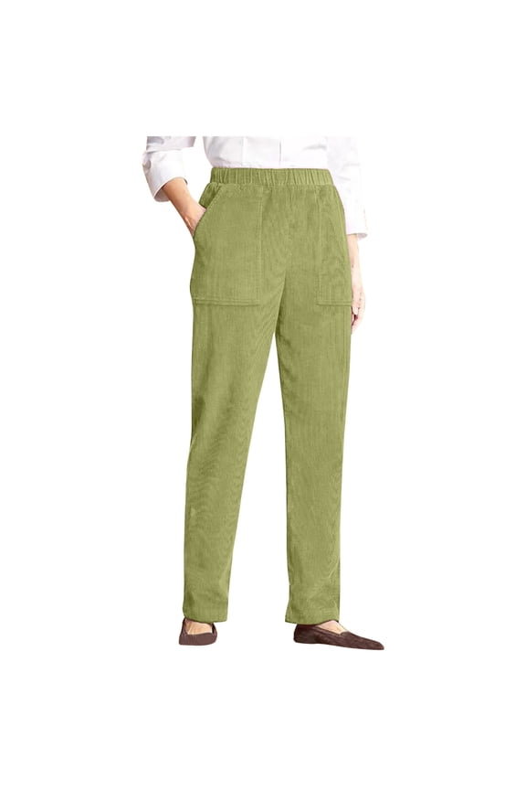 Corduroy Pants for Women High Waisted Straight Leg Pants Solid Color Casual Winter Pants Trousers with Pockets Green XL