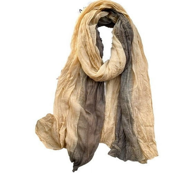 UTSJKR Cotton Linen Blend Fashion Scarf Travel Scarf Soft Breathable Fabric Multiple Colors Tie Dye Long Gradient Shawl Beige