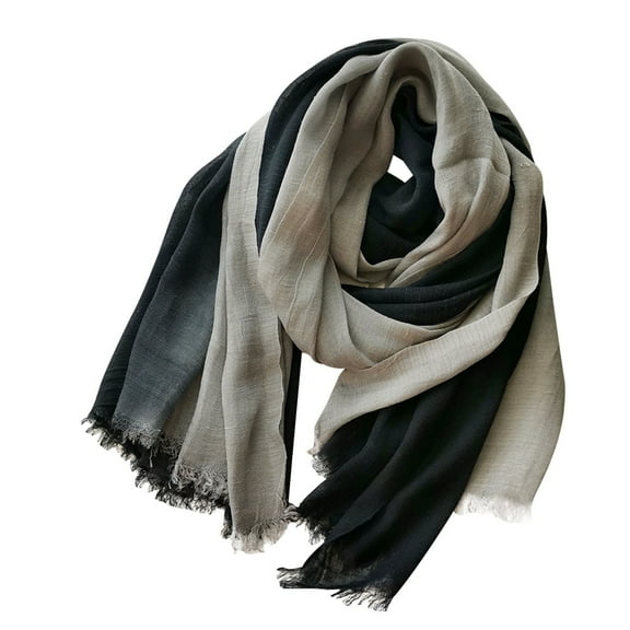 UTSJKR Cotton Linen Fashion Scarf,Gradient Two-tone Four Season Scarf Shawl Beach Gauze,Long Lightweight Travel Scarf Black