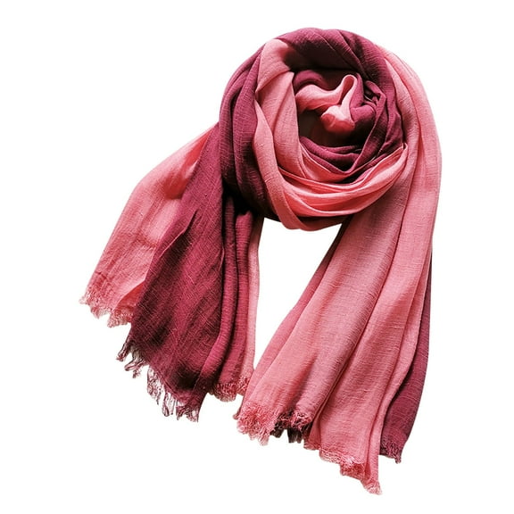 UTSJKR Cotton Linen Fashion Scarf,Gradient Two-tone Four Season Scarf Shawl Beach Gauze,Long Lightweight Travel Scarf Hot Pink