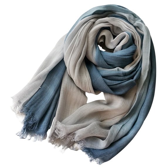 UTSJKR Cotton Linen Fashion Scarf,Gradient Two-tone Four Season Scarf Shawl Beach Gauze,Long Lightweight Travel Scarf Light Blue