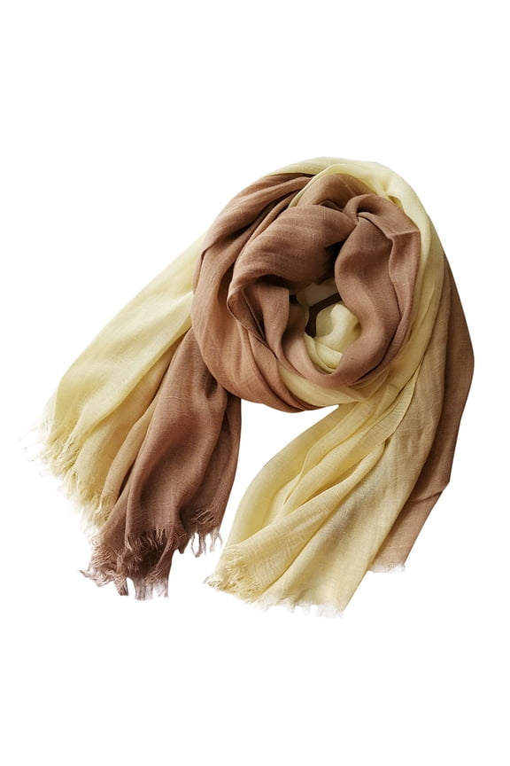 Cotton Linen Fashion Scarf,Gradient Two-tone Four Season Scarf Shawl Beach Gauze,Long Lightweight Travel Scarf Yellow