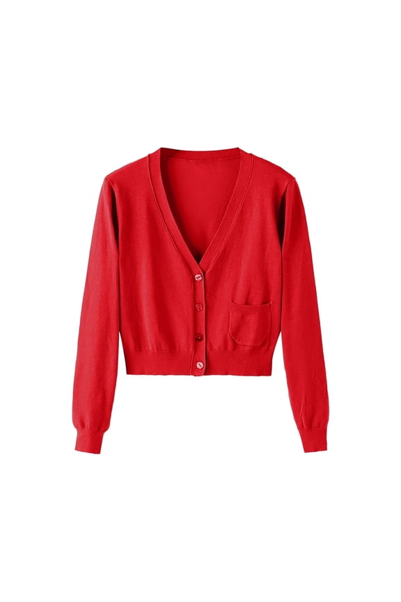 Cotton Sweaters for Women Oversized Cardigan Knitted Button Up Fall Clothing Deep V Neck Long Sleeve Cropped Lightweight Coat Red XL