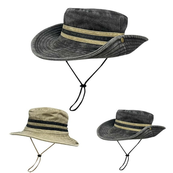 UTSJKR Cowboy Hats for Men Women Unisex Adjustable Drawstring Splicing Casual Vintage Retro Comfort Hiking Travel Hat Dark Gray