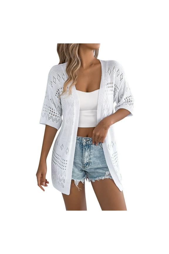 Crochet Cardigan Sweaters for Women 2025 Trendy Summer Cover Ups Lightweight Soft Beach Kimonos Vacation Outfits White XL