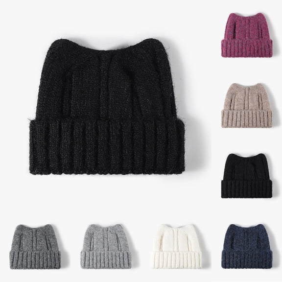 UTSJKR Cute Cat Winter Hats for Women Soft Knit Lazy Beanie Cap Slouchy Snow Crochet Hats Ski Skull Caps Gift for Girls Gray