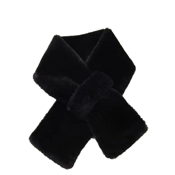 UTSJKR Cute Fleece Plush Scarf Faux Fur Cross Tie Neck Gaiter Neck Warmer Winter Fuzzy Scarf for Girls Boys Skiing Running Playing Black