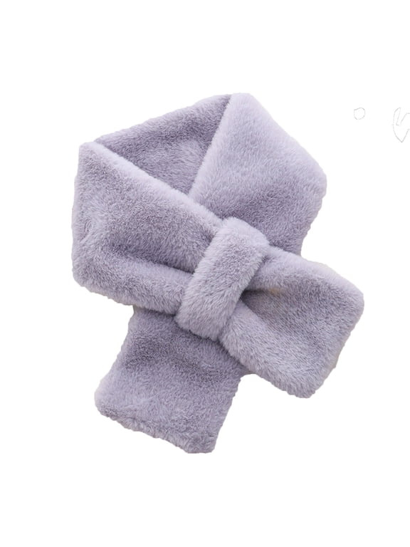 Cute Fleece Plush Scarf Faux Fur Cross Tie Neck Gaiter Neck Warmer Winter Fuzzy Scarf for Girls Boys Skiing Running Playing Gray