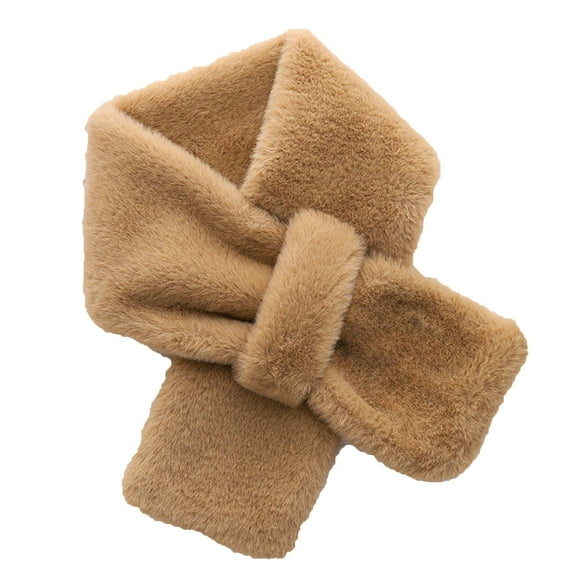 UTSJKR Cute Fleece Plush Scarf Faux Fur Cross Tie Neck Gaiter Neck Warmer Winter Fuzzy Scarf for Girls Boys Skiing Running Playing Khaki