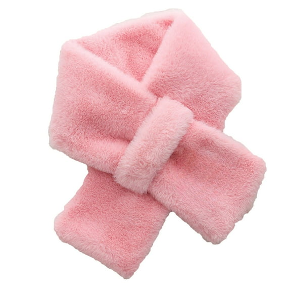 UTSJKR Cute Fleece Plush Scarf Faux Fur Cross Tie Neck Gaiter Neck Warmer Winter Fuzzy Scarf for Girls Boys Skiing Running Playing Pink