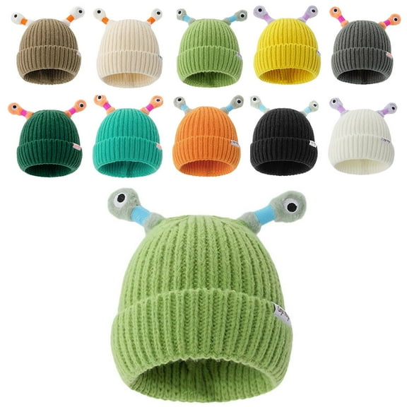 UTSJKR Cute Little Monster LED Knit Beanie, 2025 Winter Funny Knitted Hat, Cute Glowing Little Monster Knit Hat for Women Girl Green