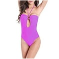 thumbnail image 1 of UTSJKR Cutout One Piece Swimsuit for Women Open Back Sexy Halter Neck Padded Swimwear Tummy Control Bathing Suit Purple M, 1 of 4