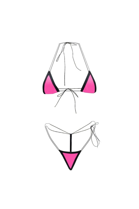 Bikini Set for Women Extreme Triangle Top G String Swearwear Sexy Multi Clour Tie Side Mini Bathing Suit Hot Pink Free Size