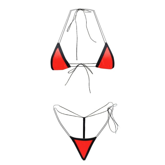 UTSJKR Bikini Set for Women Extreme Triangle Top G String Swearwear Sexy Multi Clour Tie Side Mini Bathing Suit Red Free Size