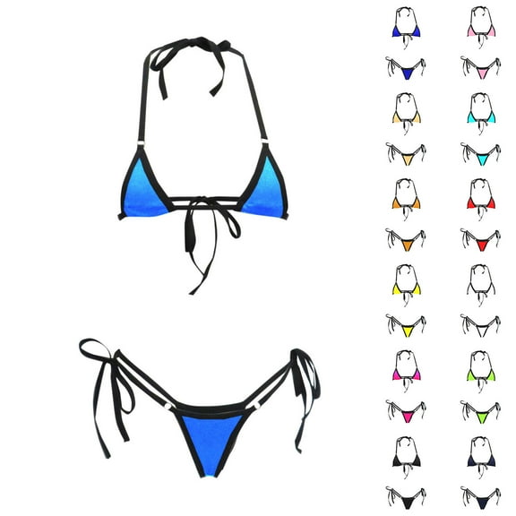 UTSJKR Bikini Swimsuits for Women Cheeky Bikini Sets Sexy Bathing Suits 2 Piece High Waisted Cute Swimwear Triangle Bikini Blue Free Size