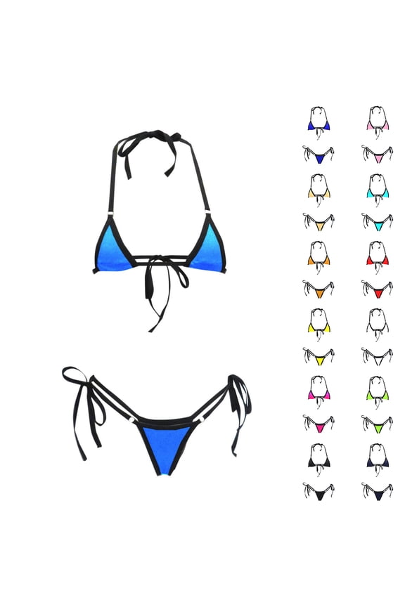 Bikini Swimsuits for Women Cheeky Bikini Sets Sexy Bathing Suits 2 Piece High Waisted Cute Swimwear Triangle Bikini Blue Free Size