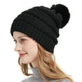 thumbnail image 1 of UTSJKR Chunky Baggy Warm Hat for Women, Cable Knit Slouchy Beanie Cap Winter Soft Comfy Ski Snow Hats with Faux Fur Pompom Black, 1 of 2