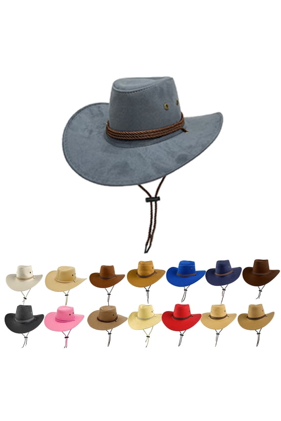 Cowboy Hat, Sun Hat Faux Felt Leather Suede Travel Cap Suede Felt Wide Brim Western Hat Outdoor Sun Protect Beige