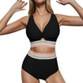 thumbnail image 1 of UTSJKR Deals High Waisted Bikini Sets for Women 2 Piece Tummy Control Swimsuit Color Block Push Up V Neck Sporty Bathing Suit Black S, 1 of 8