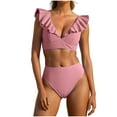 thumbnail image 1 of UTSJKR High Waisted Bikini Sets for Women Ruffle Sleeve Two Piece Swimsuit Tummy Control Bathing Suit Solid Color Swinsuits Pink XL, 1 of 7