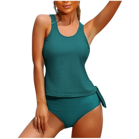 UTSJKR High Waisted Bikini Sets for Women Tie Side Tank Top Padded Swimsuits Tummy Control Two Piece Bathing Suit Navy XL