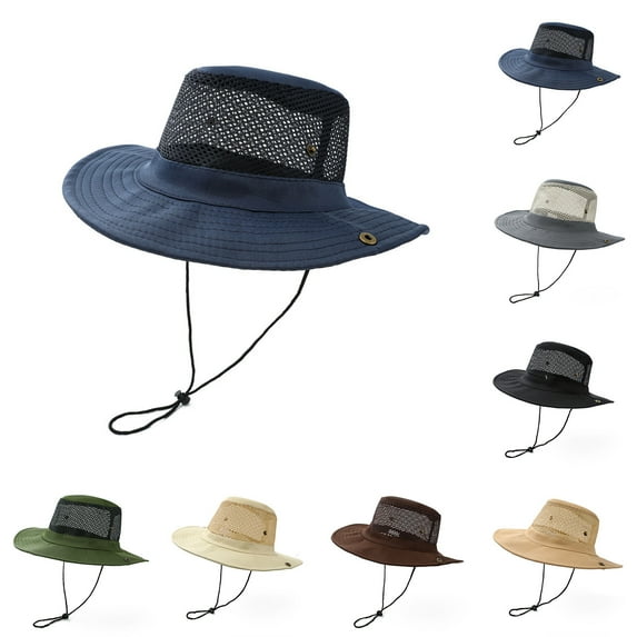 UTSJKR Mesh Fishing Hat 12CM Wide Brim Sun Hat for Women Mens Packable Bucket Hat- UPF 50 for Outdoor Gardening Safari Hats Black M