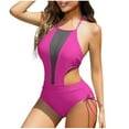 thumbnail image 1 of UTSJKR Deals One Piece Swimsuit for Women 2025 Halter Neck Cutout Mesh Bathing Suit Sexy Open Back Tummy Control Monokini Swimwear Hot Pink L, 1 of 5