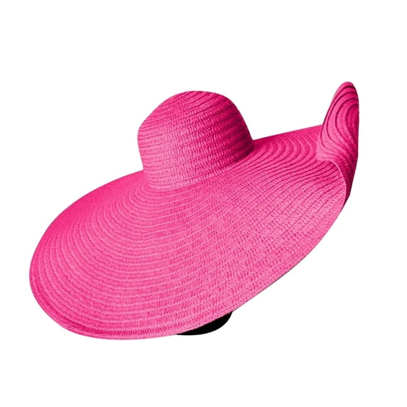 UTSJKR Oversized Beach Straw Hat for Women Summer Beach Cap Wide Brim Sun Visor Hat Floppy Foldable Up UV Protection Sun Hat Hot Pink