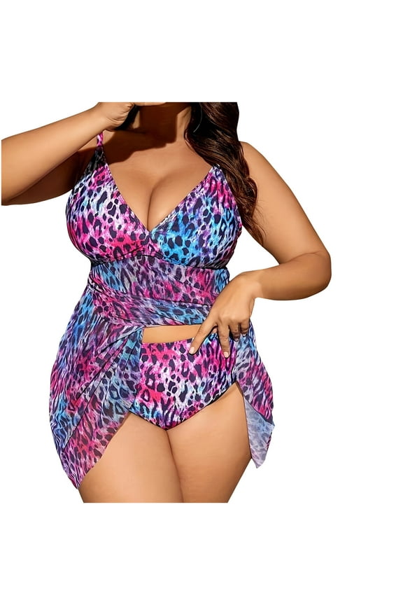 Plus Size Tankini Swimsuits for Women 2 Piece Trendy Leopard Print Bathing Suits Summer Swimsuits for Beach Pool Blue XXXXXL