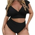thumbnail image 1 of UTSJKR Deals Plus Size Womens High Waisted Bathing Suits Tummy Control Two Piece Swimsuits Ruffle Bikini Sets Criss Cross Ruched Swimwear Black XXXXL, 1 of 5