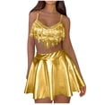 thumbnail image 1 of UTSJKR Deals Rave Outfits for Women Sequin Fringe Outfits Cosplay Lingerie Three Piece Costume Set with Metallic Skirt Gold M, 1 of 5