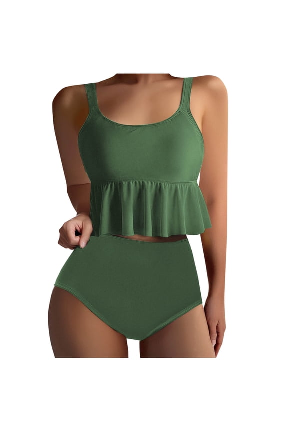 Two Piece Bikini Sets for Women High Waisted Floral Bottoms Swimsuit Sexy Full Coverage Padded Bathing Suit Beachwear Army Green XXXL