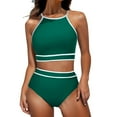 thumbnail image 1 of UTSJKR Women 2025 Summer Sexy Bikini Sets Two Piece High Waisted Bathing Suits Tummy Control High Cut Color Block Swimsuits Army Green XXL, 1 of 7