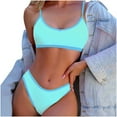 thumbnail image 1 of UTSJKR Women High Waisted 2 Piece Bikini Set Cheeky High Cut Bandeau Swimsuit Contrast Binding High Cut Bathing Suit Light Blue L, 1 of 3