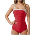 thumbnail image 1 of UTSJKR Women Sexy Tummy Control One Piece Swimsuit Push Up Slimming Bathing Suit Halter Vintage Full Coverage Summer Swimwear Red S, 1 of 2