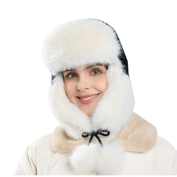 UTSJKR Women Winter Ear Flaps Hat Thick Warm Windproof Sherpa Plush Hat Fleece Skiing Hiking Cap for Outdoor Cold Weather Black