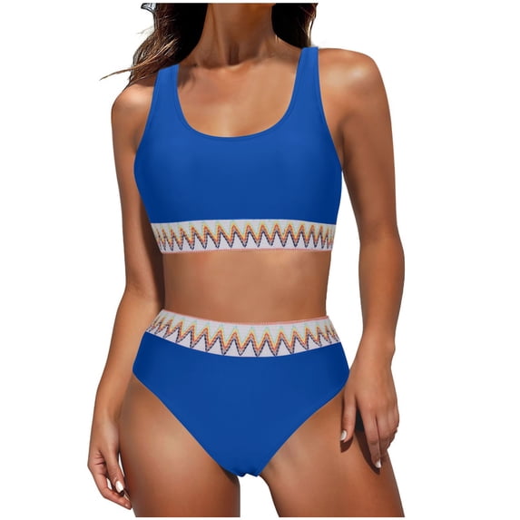 UTSJKR Women's Bikini Sets High Waisted Two Piece Sporty Swimsuits Beach Fashion High Cut Tummy Control Bathing Suits Blue XXL