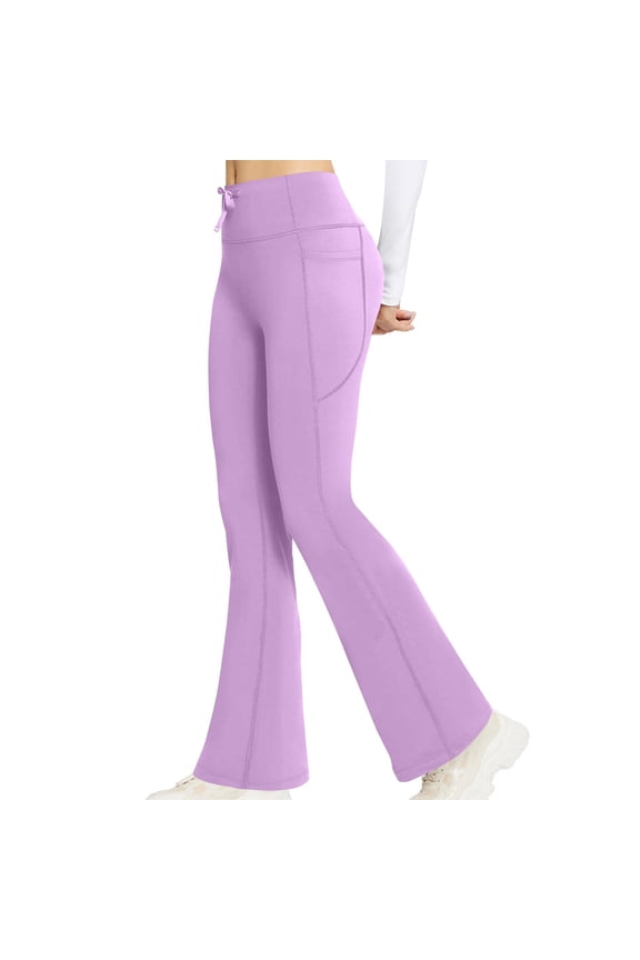 Women's Flare Yoga Pants Drawstring Flare Leggings High Waisted Tummy Control Workout Casual Bootcut Pants Purple S