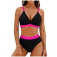 thumbnail image 1 of UTSJKR Women's High Waisted Bikini Sets V Neck Two Piece Swimsuit Color Block Twist Front Tummy Control Bathing Suits Red M, 1 of 8